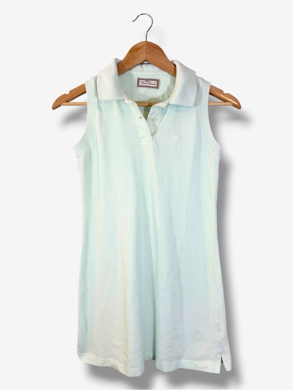 Vintage Thomas Burberry Mint Green Polo Shirt Dress Size S/40 Sleeveless Casual